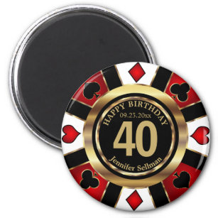 Casino Chip Las Vegas Birthday - Red Magnet