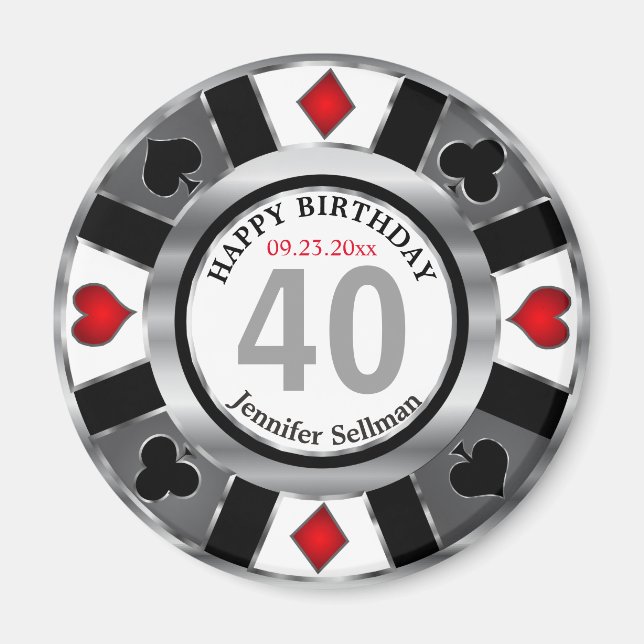 Casino Chip Las Vegas Birthday - Silver Magnet (Front)