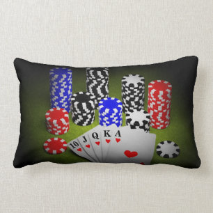 Casino chips and playing cards lumbar pillow