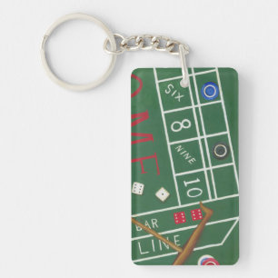 Casino Craps Table with Chips and Dice Keychain