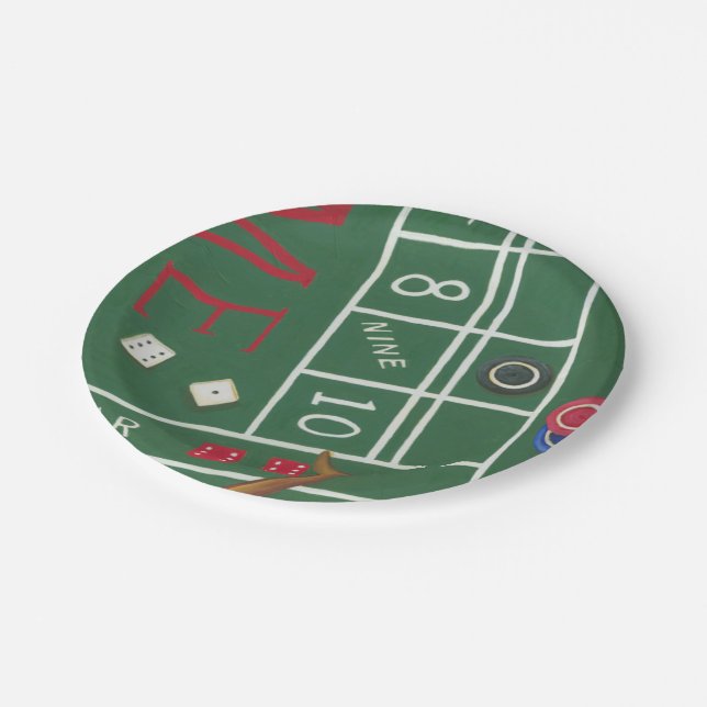Casino Craps Table with Chips and Dice Paper Plate (Angled)