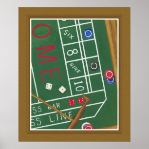 Casino Craps Table with Chips and Dice Poster