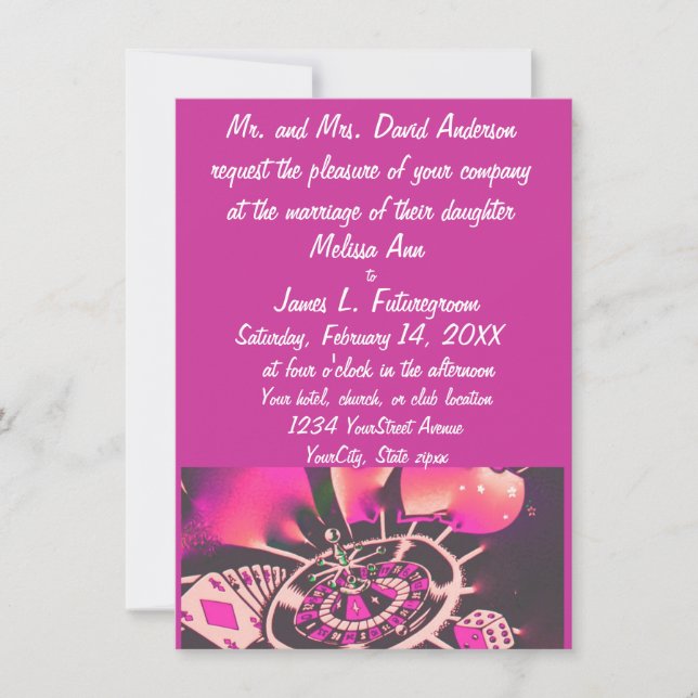 Casino Gambler Theme Faire-part de mariage rose (Devant)