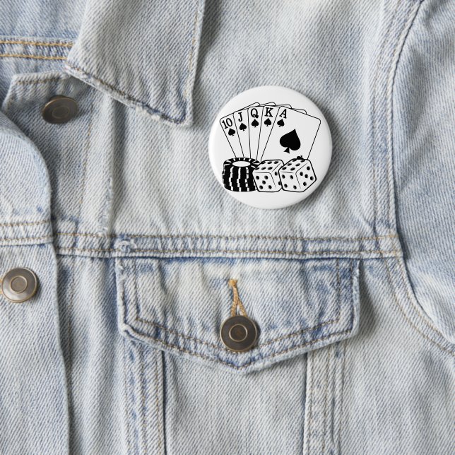 Casino Gambling Cards Dice Poker Chips Art  2 Inch Round Button (In Situ)