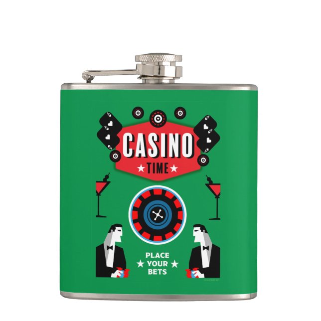 Casino Gambling Poker Roulette  Hip Flask (Front)