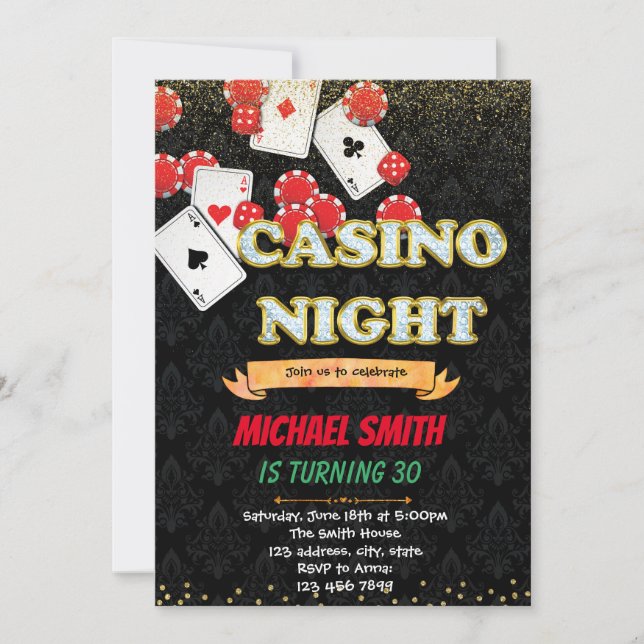 Casino game night adult birthday shower invitation (Front)