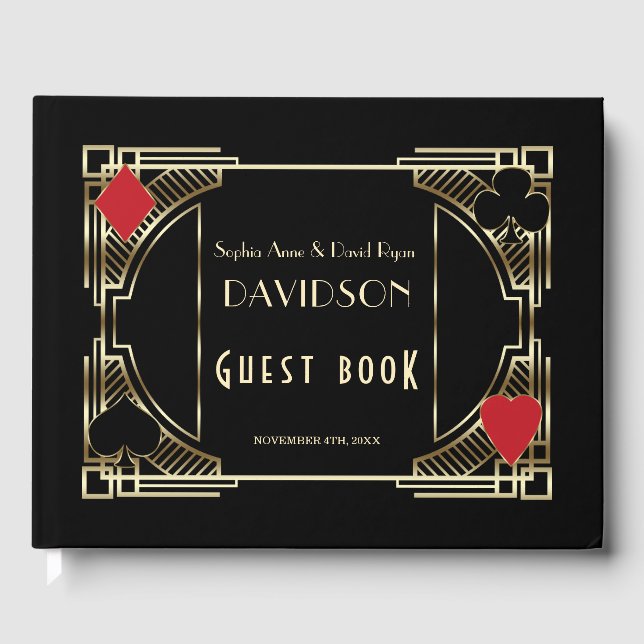 Casino Gold Art Deco Frame Roaring 20s Wedding Guest Book (Front)
