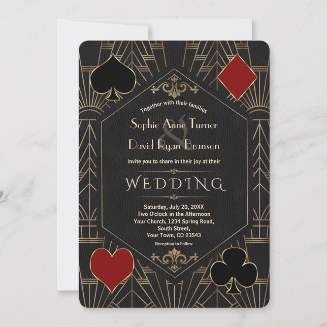 Casino Gold Black Gatsby 1920s Gambling Wedding Invitation (Front)