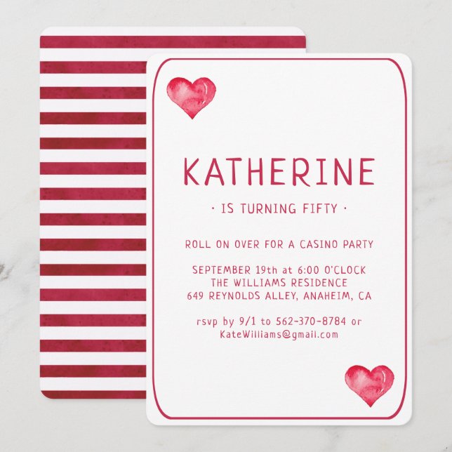 Casino Hearts Playing Card Birthday Invitation (Front/Back)
