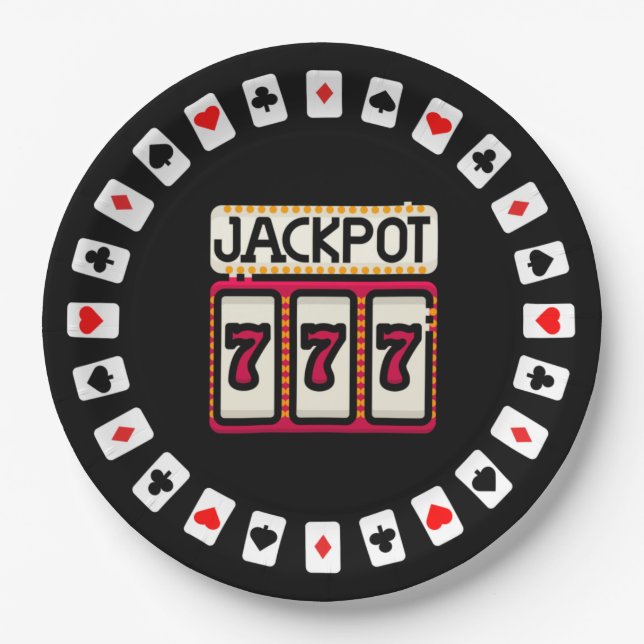 Casino Hit the Jackpot 777 Paper Plate (Front)