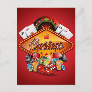 Casino illustration with gambling elements postcard