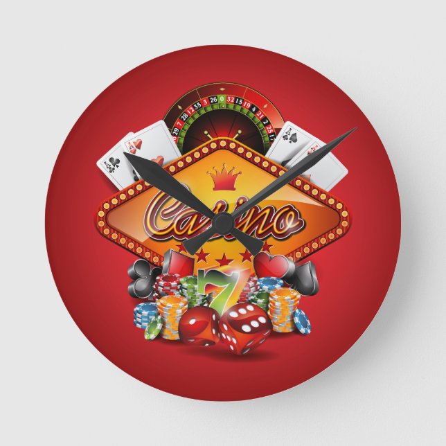 Casino illustration with gambling elements round clock (Front)