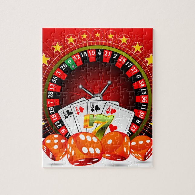 Casino illustration with roulette wheel and dices jigsaw puzzle (Vertical)