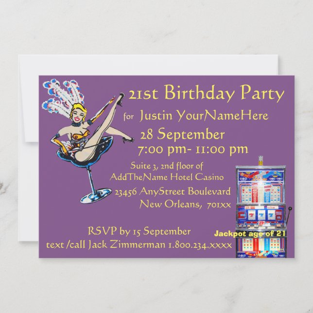 Casino Jackpot Showgirl Birthday Invitation (Front)