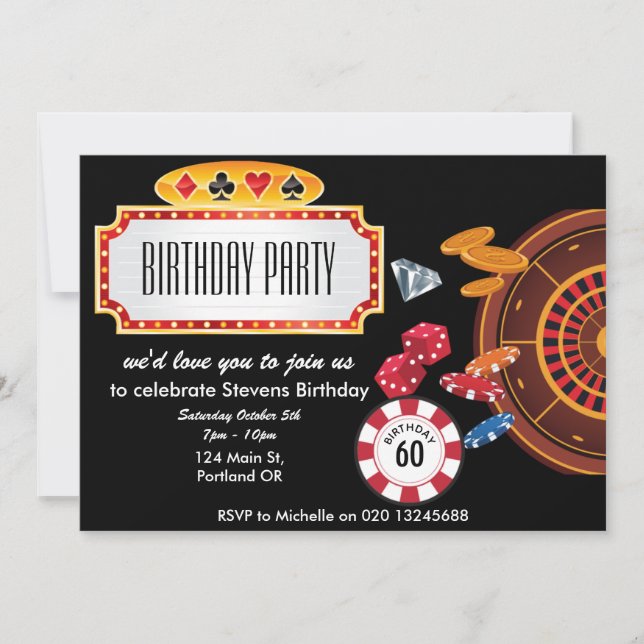casino las vegas games theme birthday  invitation (Front)