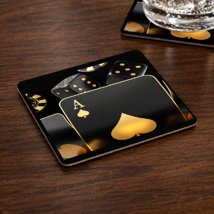 Casino Night Ace of Spades Gold Dice Party Square Paper Coaster