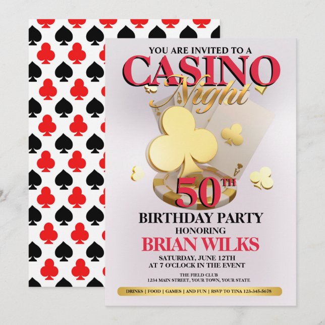 Casino Night Birthday Party Invitation (Front/Back)