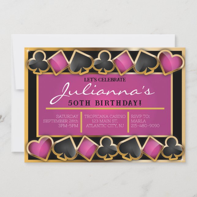 CASINO NIGHT Girls Birthday Party Cartes Invitatio (Devant)