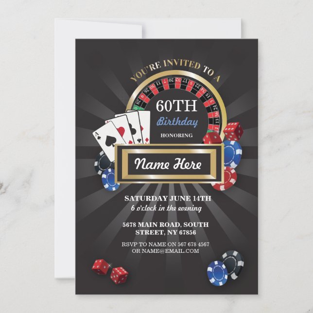 Casino Night Las Vegas Birthday Invite Party (Front)