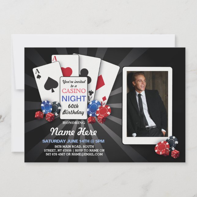 Casino Night Las Vegas Photo Birthday Cards Invite (Front)