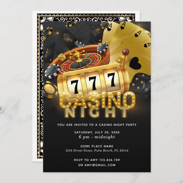 Casino Night Party Black Gold Invitation (Front/Back)