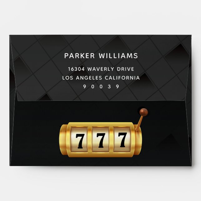 Casino Night Party Black Gold Slot Envelope (Back (Top Flap))