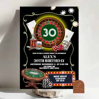 Casino Night Poker Man Adult Birthday Invitation