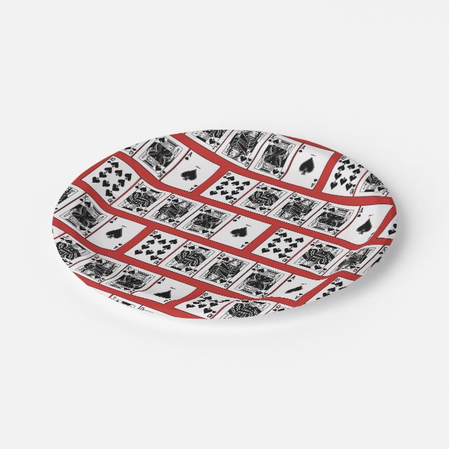 Casino Night Poker Royal Straight Flush Spades Paper Plate (Angled)