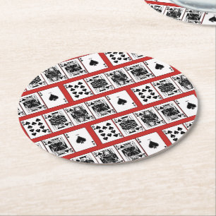 Casino Night Poker Royal Straight Flush Spades Round Paper Coaster