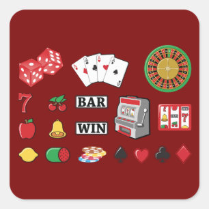 Casino Night Slot Machine Poker Lucky 7s Square Sticker