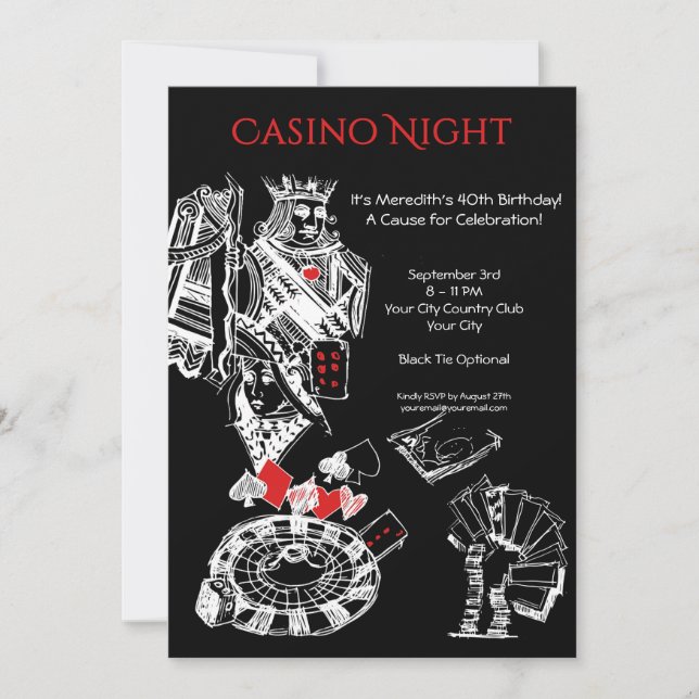 Casino Night Theme Birthday Party Invitation (Devant)