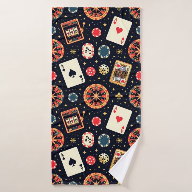 Casino pattern theme on black bath towel (Bath Towel)