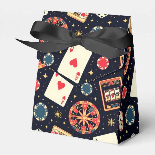 Casino pattern theme on black favor box (Front Side)