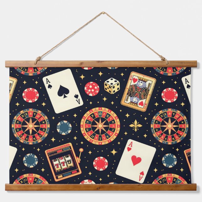 Casino pattern theme on black hanging tapestry (Front)