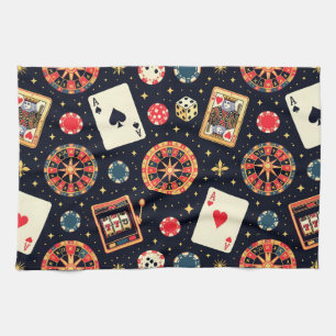 Casino pattern theme on black kitchen towel