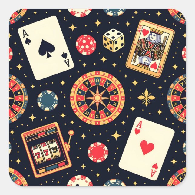 Casino pattern theme on black square sticker (Front)