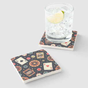 Casino pattern theme on black stone coaster
