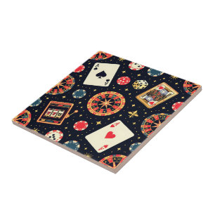 Casino pattern theme on black tile