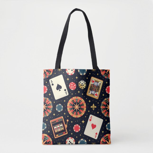 Casino pattern theme on black tote bag (Front)