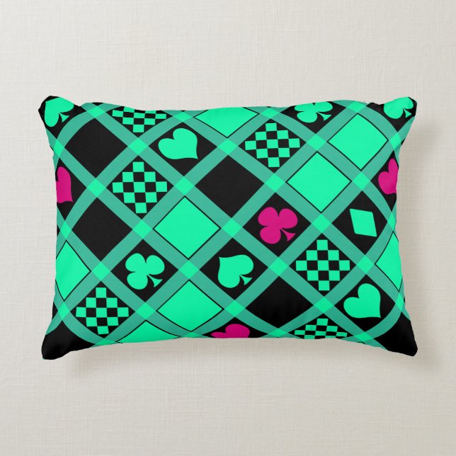 Casino playing cards suits hearts crosses clubs sp accent pillow (Front)