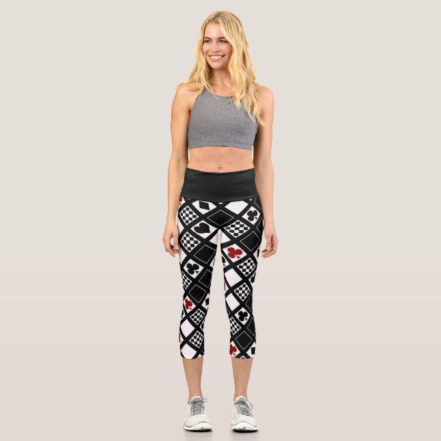 Casino playing cards suits hearts crosses clubs sp capri leggings (Front)