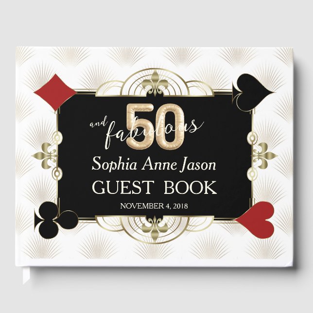 Casino Poker 3D 50 and Fabulous Birthday Party Guest Book (Front)