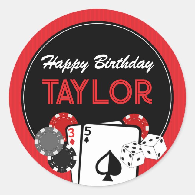 Casino Poker Birthday Party Stickers (Front)