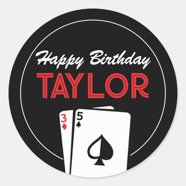 Casino Poker Card Birthday Stickers (Front)