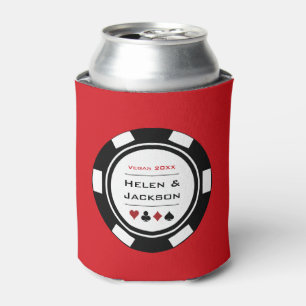 Casino Poker Chip Black White Red Vegas Wedding Can Cooler