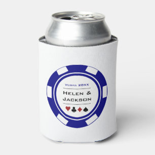 Casino Poker Chip Blue White Las Vegas Wedding Can Cooler