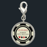Casino Poker Chip in Black and Off White Birthday Charm<br><div class="desc">This black and off-white poker chip style charm is a fantastic gift for the poker playing woman in your life,  or,  as favours at a birthday party. Personalize the design with your own text. Matching party supplies available.</div>