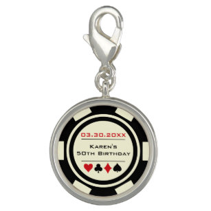 Casino Poker Chip in Black and Off White Birthday Charm
