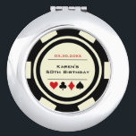 Casino Poker Chip in Black and Off White Birthday Compact Mirror<br><div class="desc">This black and off-white poker chip style compact mirror is a fantastic gift for the poker playing woman in your life,  or,  as favours at a birthday party. Personalize the design with your own text. Matching party supplies available.</div>