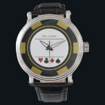 Casino Poker Chip Las Vegas Black Gold Watch<br><div class="desc">This black,  white,  and gold poker chip style watch would make a fantastic gift for yourself or for the casino loving person in your life. Personalize the design with a name in a gold colour.</div>